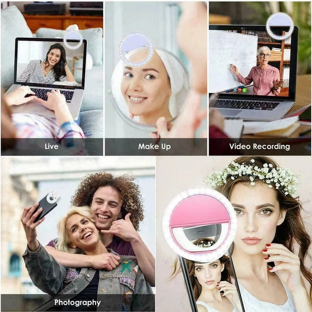 Anello LED Selfie con Ricarica USB – Luce Fill Light per Foto, Video e Live Streaming – Compatibile con tutti gli Smartphone