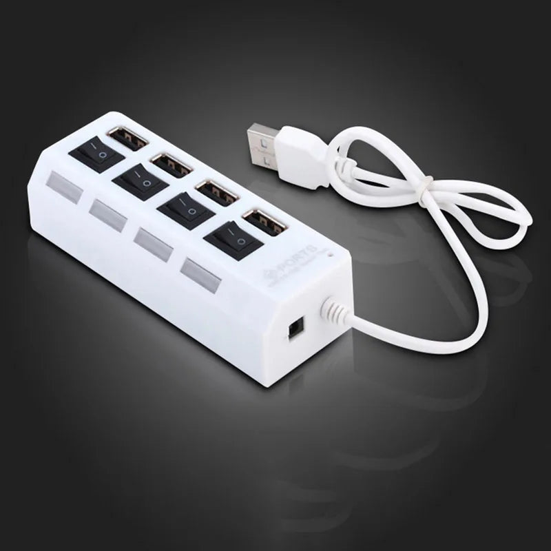 Hub USB 2.0 Alta Velocità 4/7 Porte con LED e Switch – Splitter per PC e Laptop | Nero o Bianco