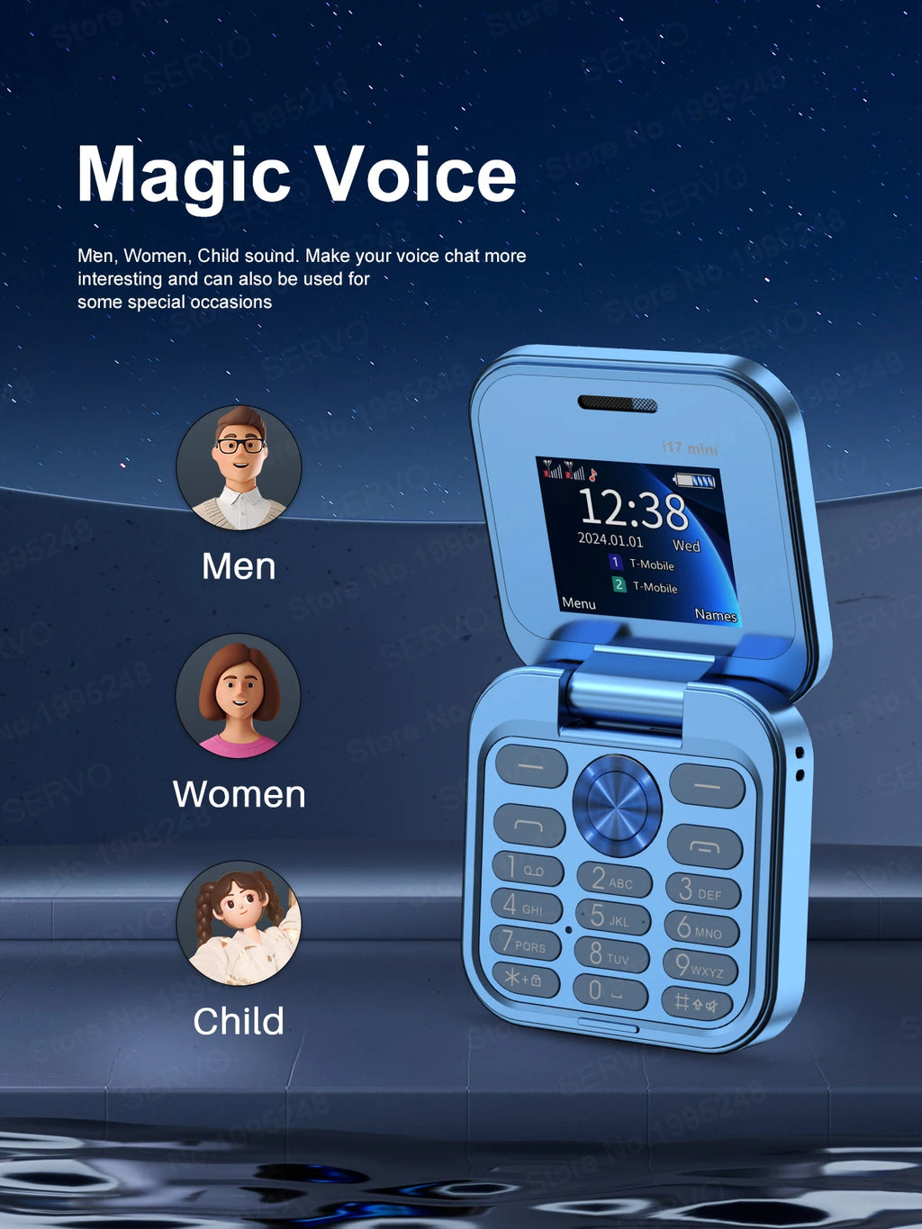 SERVO i17 Mini Telefono Pieghevole Dual SIM 2G – Schermo 1,77”, Bluetooth, Radio FM, Torcia, USB-C