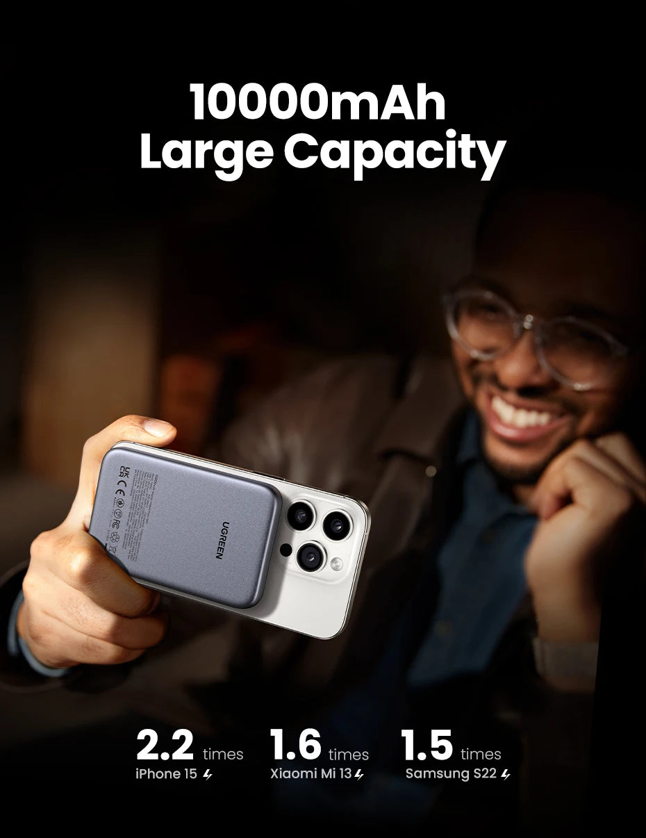 UGREEN Power Bank Magnetico 10000mAh Qi2 – Ricarica Wireless 15W + Cablata 30W/20W per iPhone 17 16 15 Pro Max