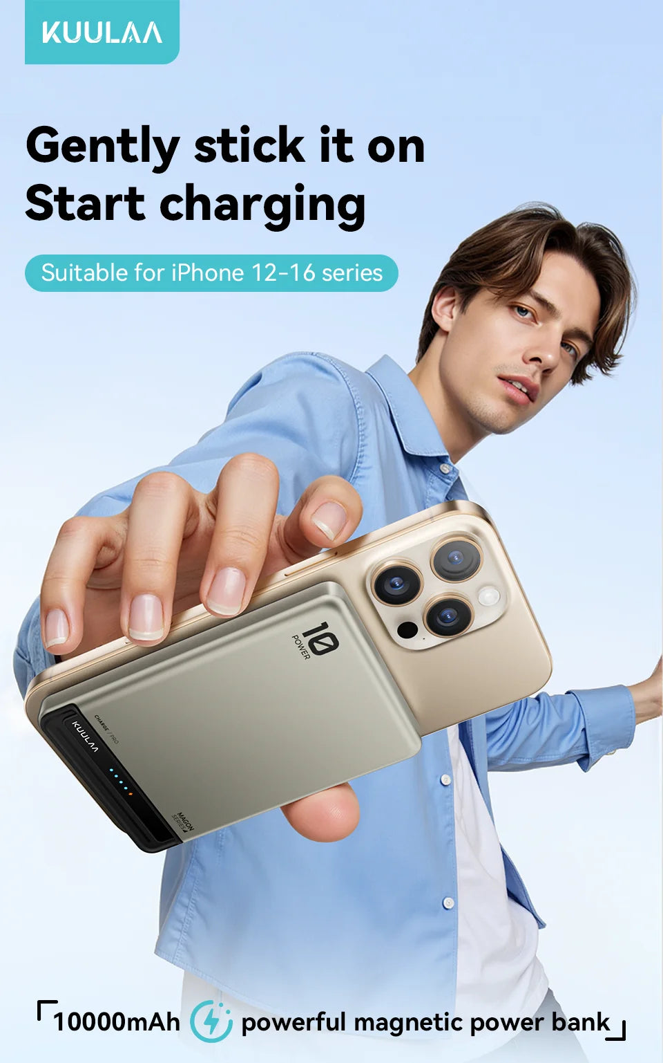 KUULAA Power Bank Magnetico 10000mAh – Ricarica Wireless 15W + Cablata 20W per iPhone 16 15 14 Pro Max MagSafe