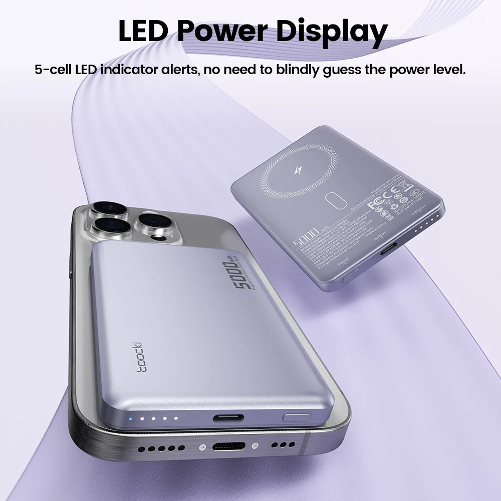 Power Bank Magnetico Toocki 5000/10000mAh – Ricarica Wireless 15W MagSafe + PD 20W | iPhone 13-17