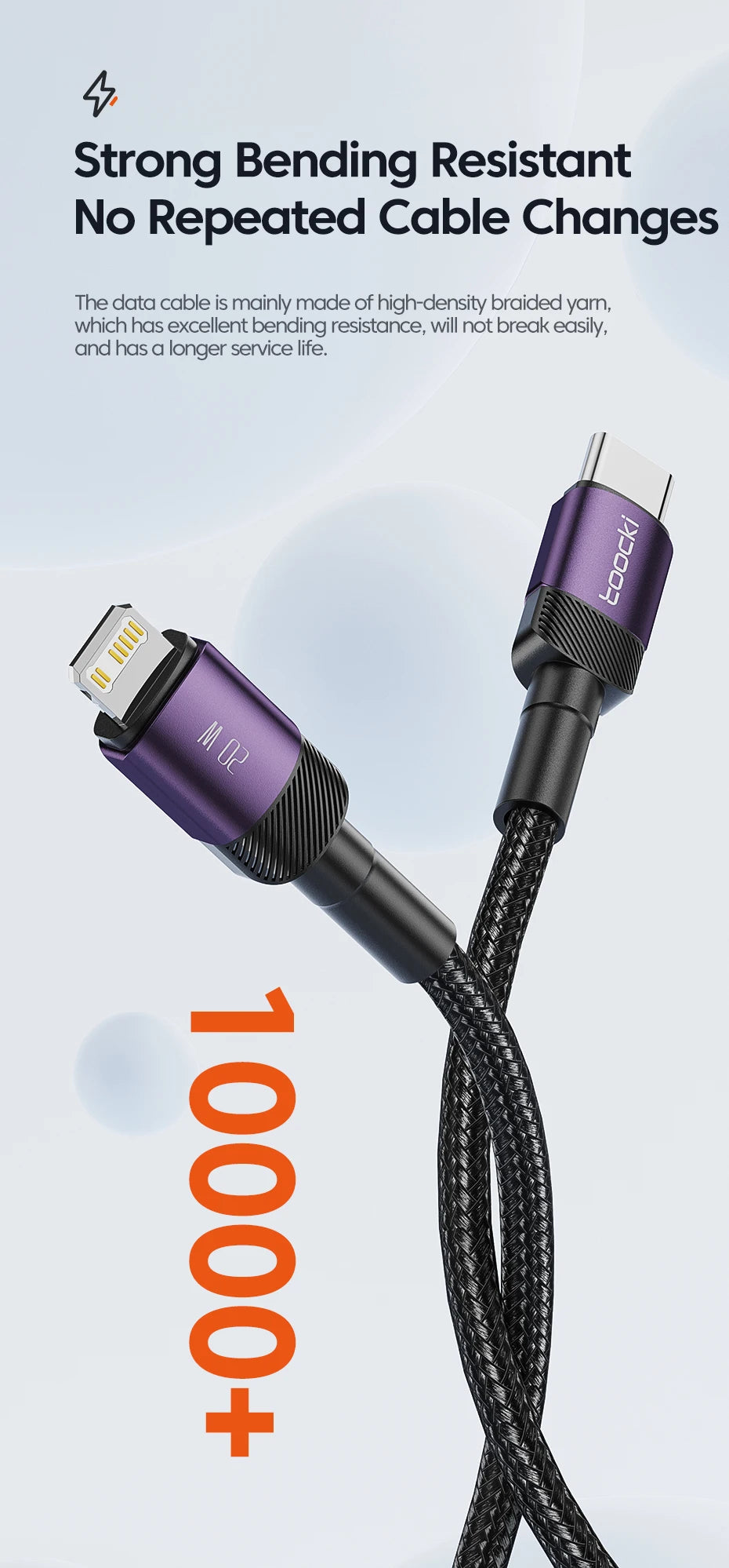 Cavo Toocki USB-C a Lightning PD 20W per iPhone 15 14 13 12 11 Pro XS 8 – Ricarica Rapida e Trasferimento Dati