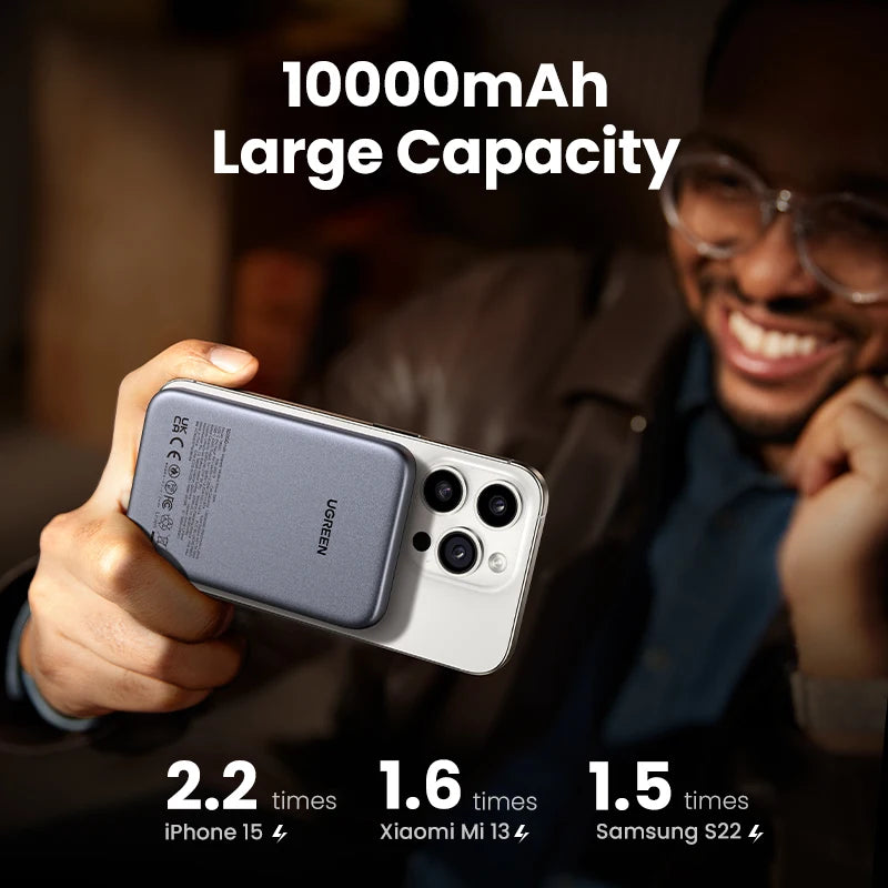 UGREEN Power Bank Magnetico 10000mAh Qi2 – Ricarica Wireless 15W + Cablata 30W/20W per iPhone 17 16 15 Pro Max