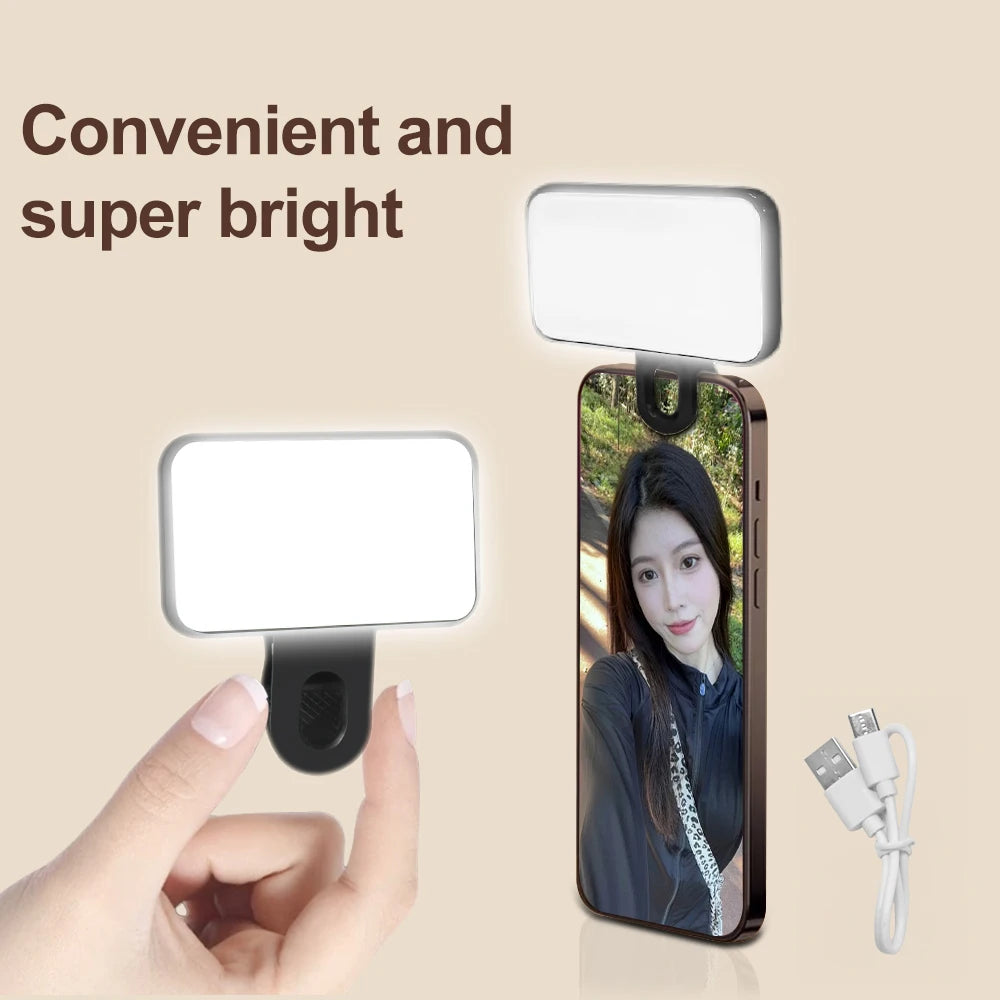 Mini Luce Fill Light LED Ricaricabile – 3 Modalità di Luminosità – Selfie, Fotografia e Videoconferenza per Smartphone e PC