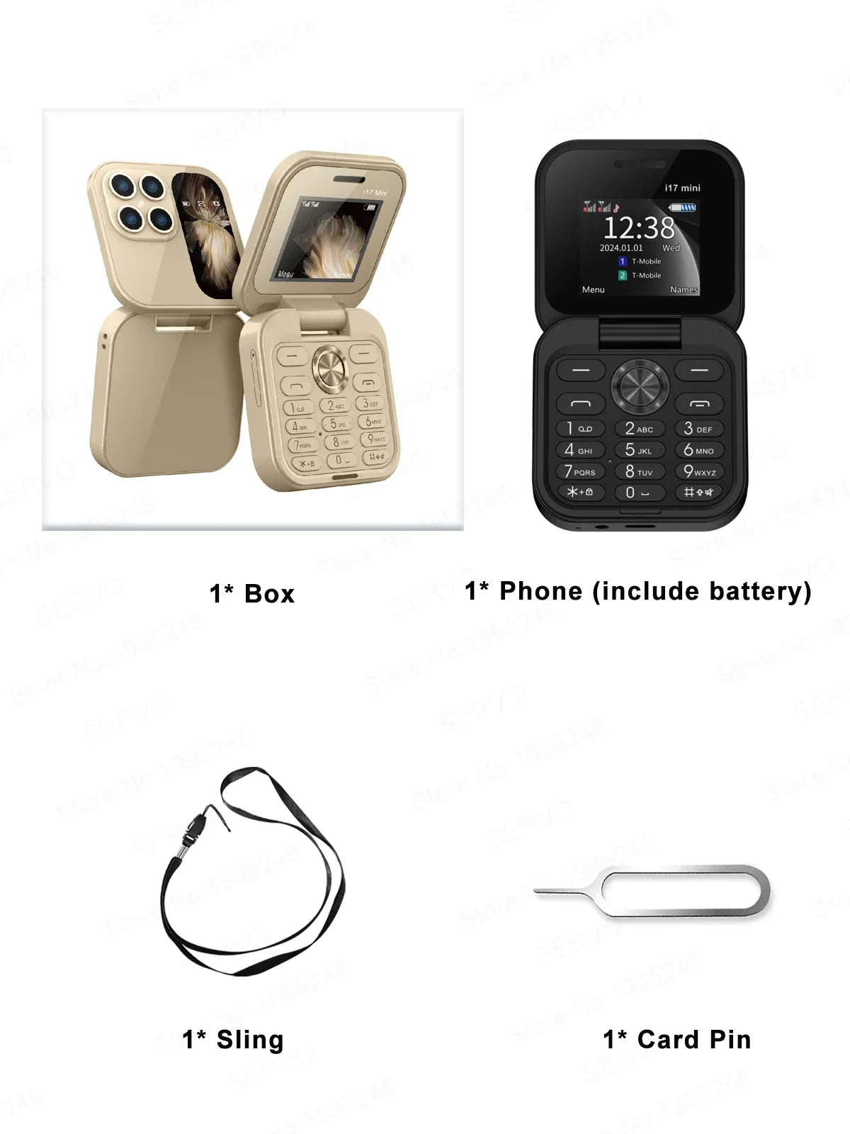 SERVO i17 Mini Telefono Pieghevole Dual SIM 2G – Schermo 1,77”, Bluetooth, Radio FM, Torcia, USB-C