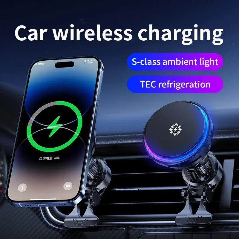 Caricatore Auto Magnetico MagSafe con Raffreddamento Ice Cooling – iPhone 12 / 13 / 14 / 15 / 16 Pro Max, Supporto con Luci RGB