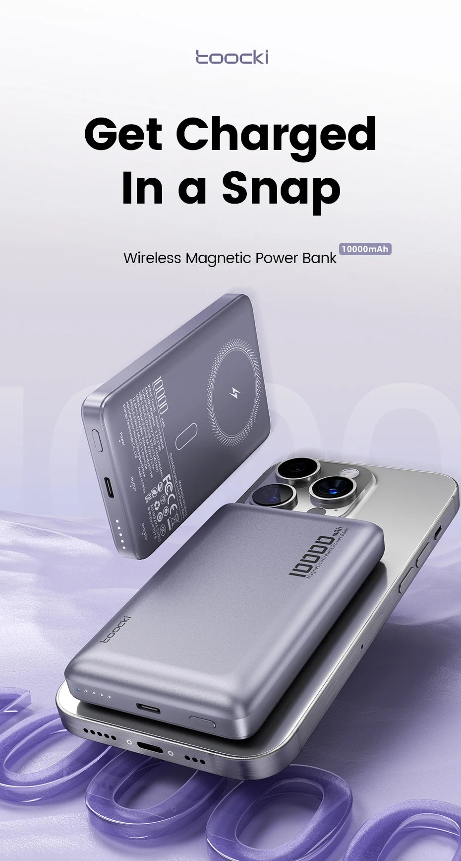 Power Bank Magnetico Toocki 5000/10000mAh – Ricarica Wireless 15W MagSafe + PD 20W | iPhone 13-17