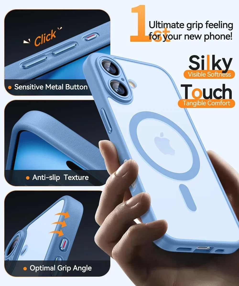 Cover Magnetica Opaca Antiurto per iPhone 17 16 15 14 13 12 11 Pro Max Plus – Compatibile MagSafe