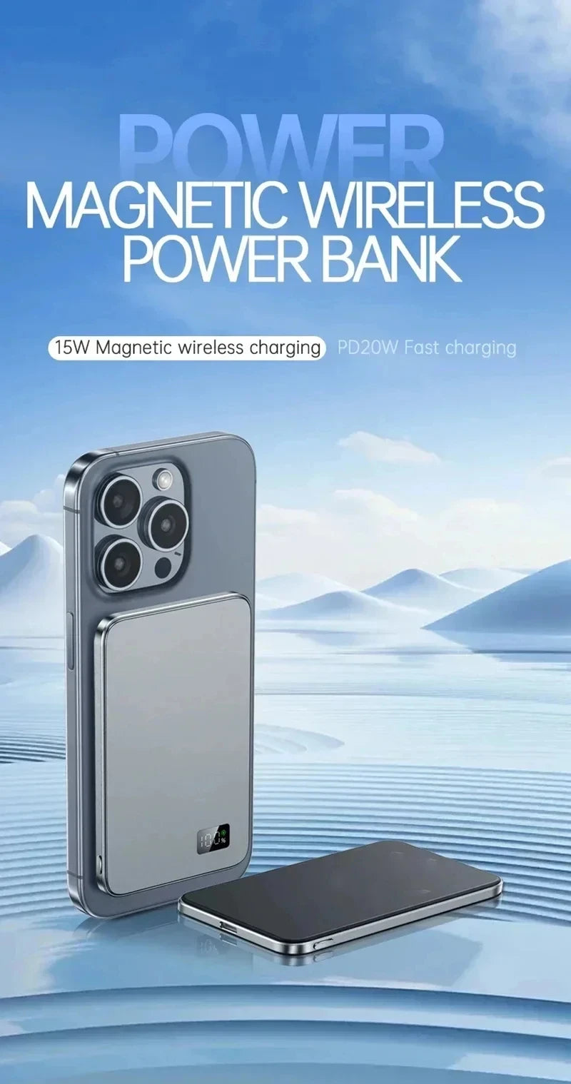 Power Bank Magnetico MagSafe Ultra Slim con Display LED – Ricarica Rapida 120W – iPhone 12 / 13 / 14 / 15 / 16 e Android