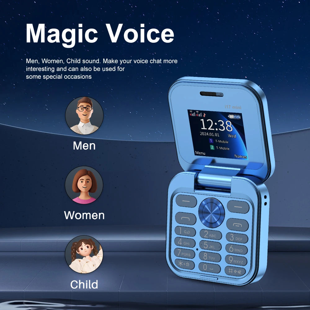 SERVO i17 Mini Telefono Pieghevole Dual SIM 2G – Schermo 1,77”, Bluetooth, Radio FM, Torcia, USB-C