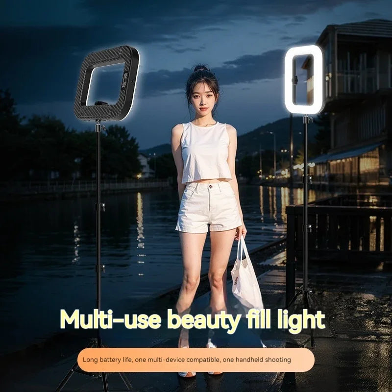 Ring Light LED Portatile Ricaricabile 240 LED – Luce Fill Light per Selfie, Live Streaming e Fotografia con Supporto Smartphone