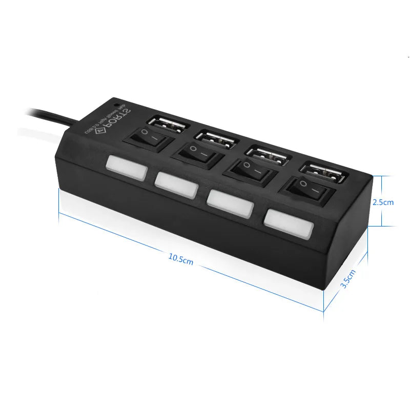Hub USB 2.0 Alta Velocità 4/7 Porte con LED e Switch – Splitter per PC e Laptop | Nero o Bianco
