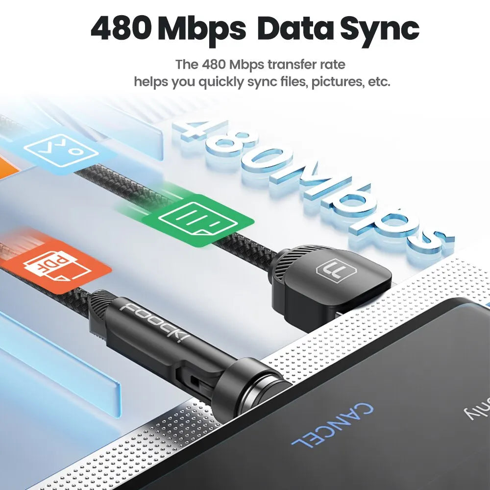 Cavo Magnetico Toocki 540° Rotante – Ricarica Rapida 3A | USB-C, Lightning, Micro USB | 1m o 2m