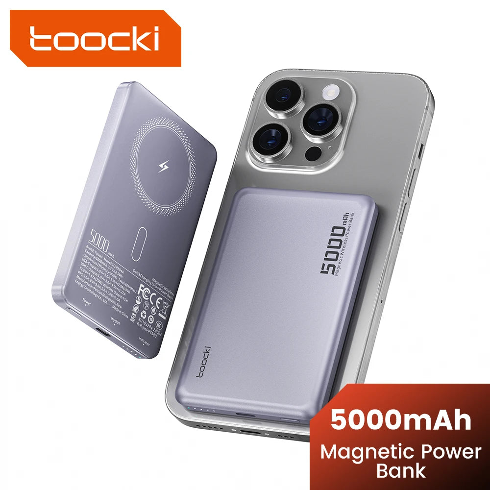 Power Bank Magnetico Toocki 5000/10000mAh – Ricarica Wireless 15W MagSafe + PD 20W | iPhone 13-17