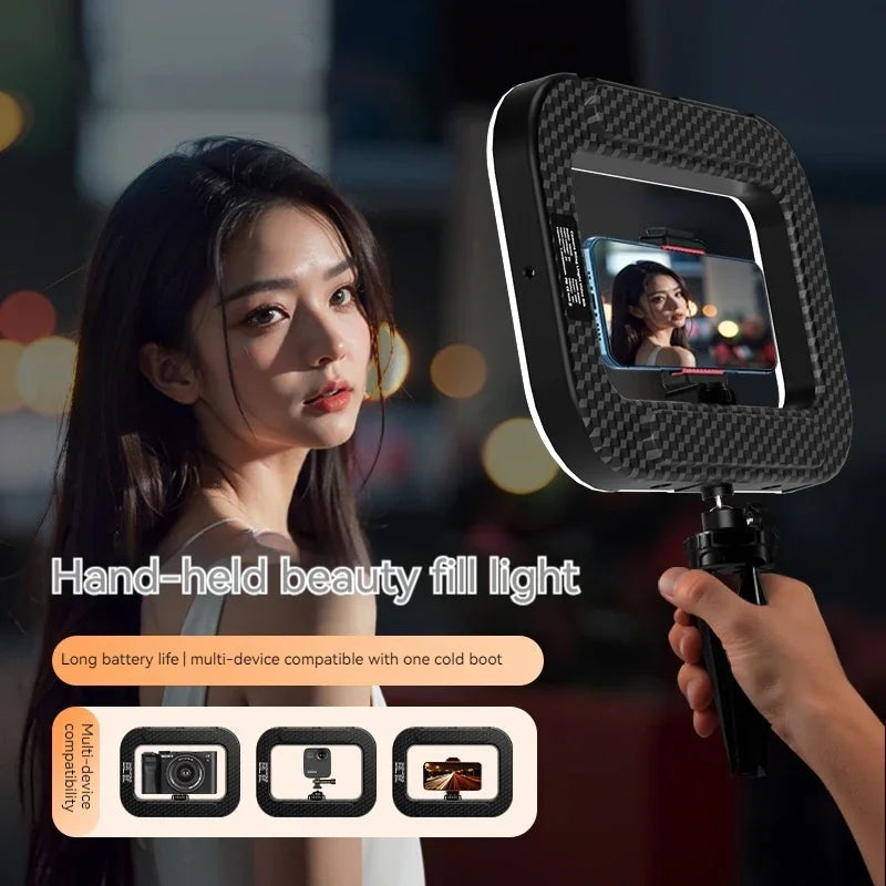 Ring Light LED Portatile Ricaricabile 240 LED – Luce Fill Light per Selfie, Live Streaming e Fotografia con Supporto Smartphone