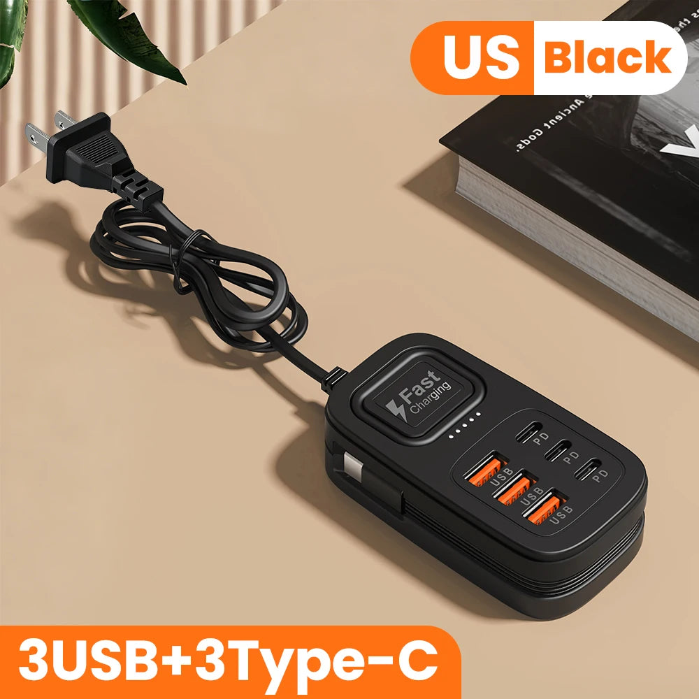 Ciabatta USB 6 Porte con Ricarica Rapida – 3 USB + 3 USB-C | Spina EU/UK/US