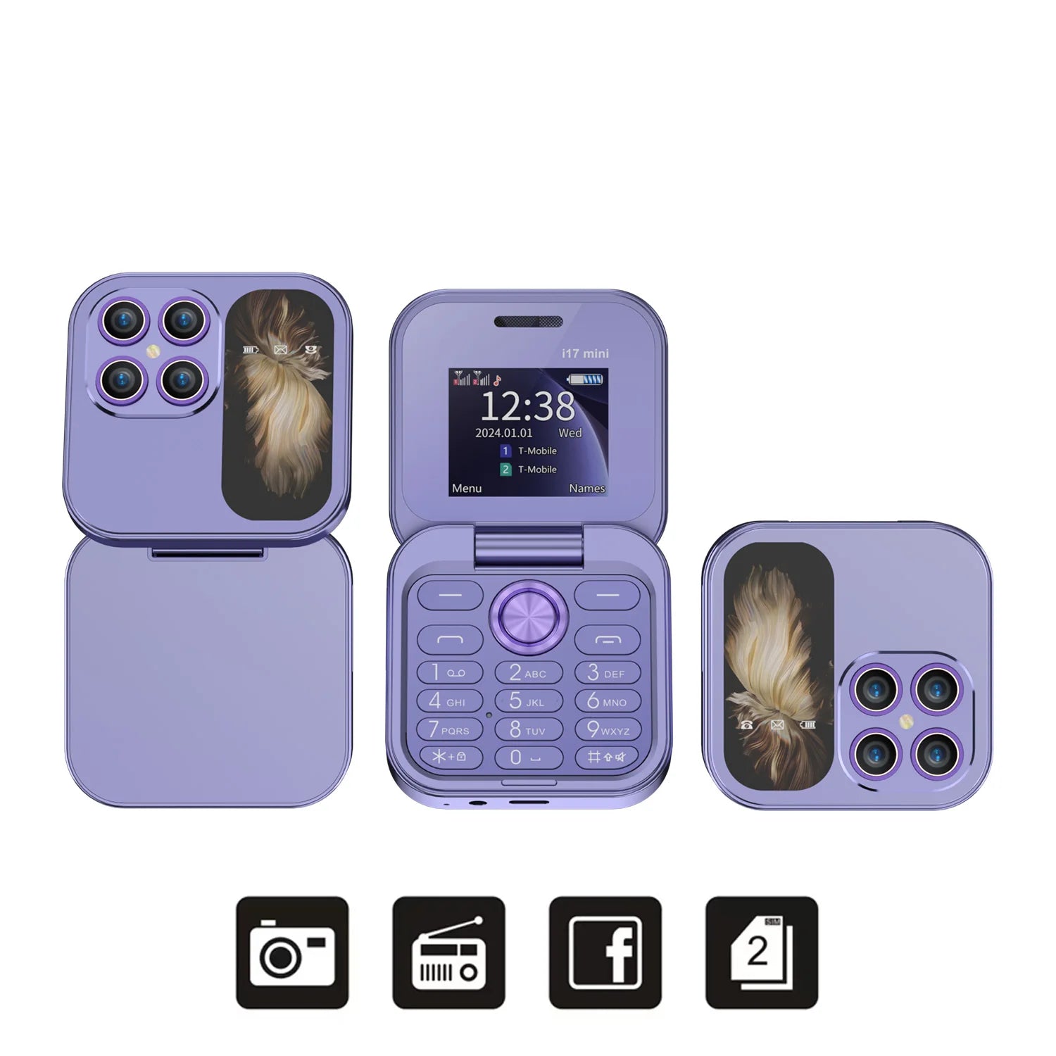 SERVO i17 Mini Telefono Pieghevole Dual SIM 2G – Schermo 1,77”, Bluetooth, Radio FM, Torcia, USB-C
