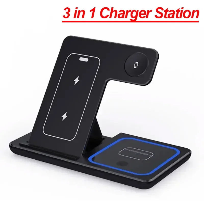 Stazione di Ricarica Wireless 3 in 1 Pieghevole – 15W | iPhone 17-12 + Apple Watch + AirPods