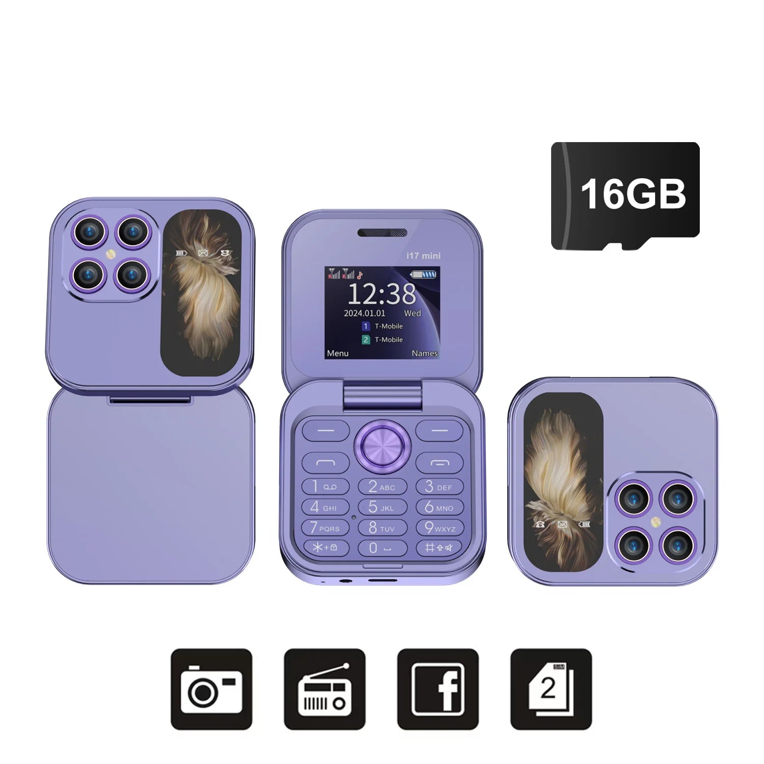 SERVO i17 Mini Telefono Pieghevole Dual SIM 2G – Schermo 1,77”, Bluetooth, Radio FM, Torcia, USB-C