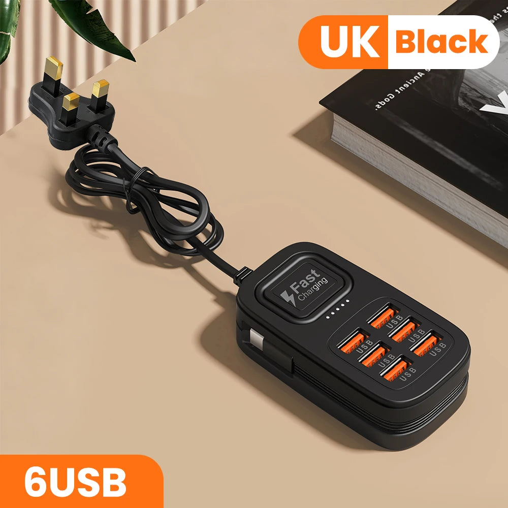 Ciabatta USB 6 Porte con Ricarica Rapida – 3 USB + 3 USB-C | Spina EU/UK/US