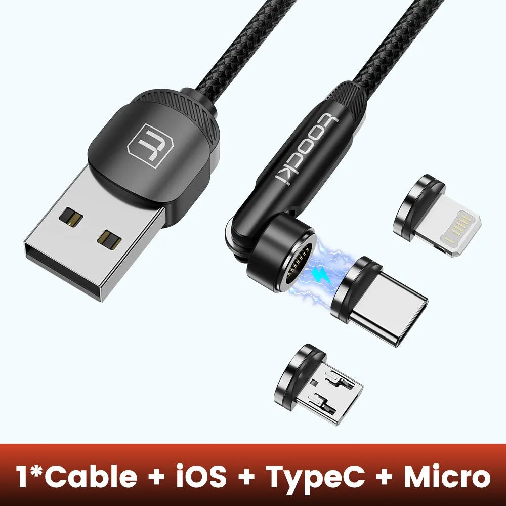 Cavo Magnetico Toocki 540° Rotante – Ricarica Rapida 3A | USB-C, Lightning, Micro USB | 1m o 2m