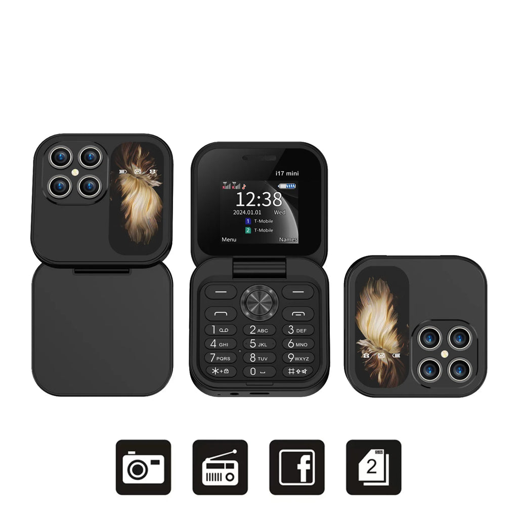 SERVO i17 Mini Telefono Pieghevole Dual SIM 2G – Schermo 1,77”, Bluetooth, Radio FM, Torcia, USB-C