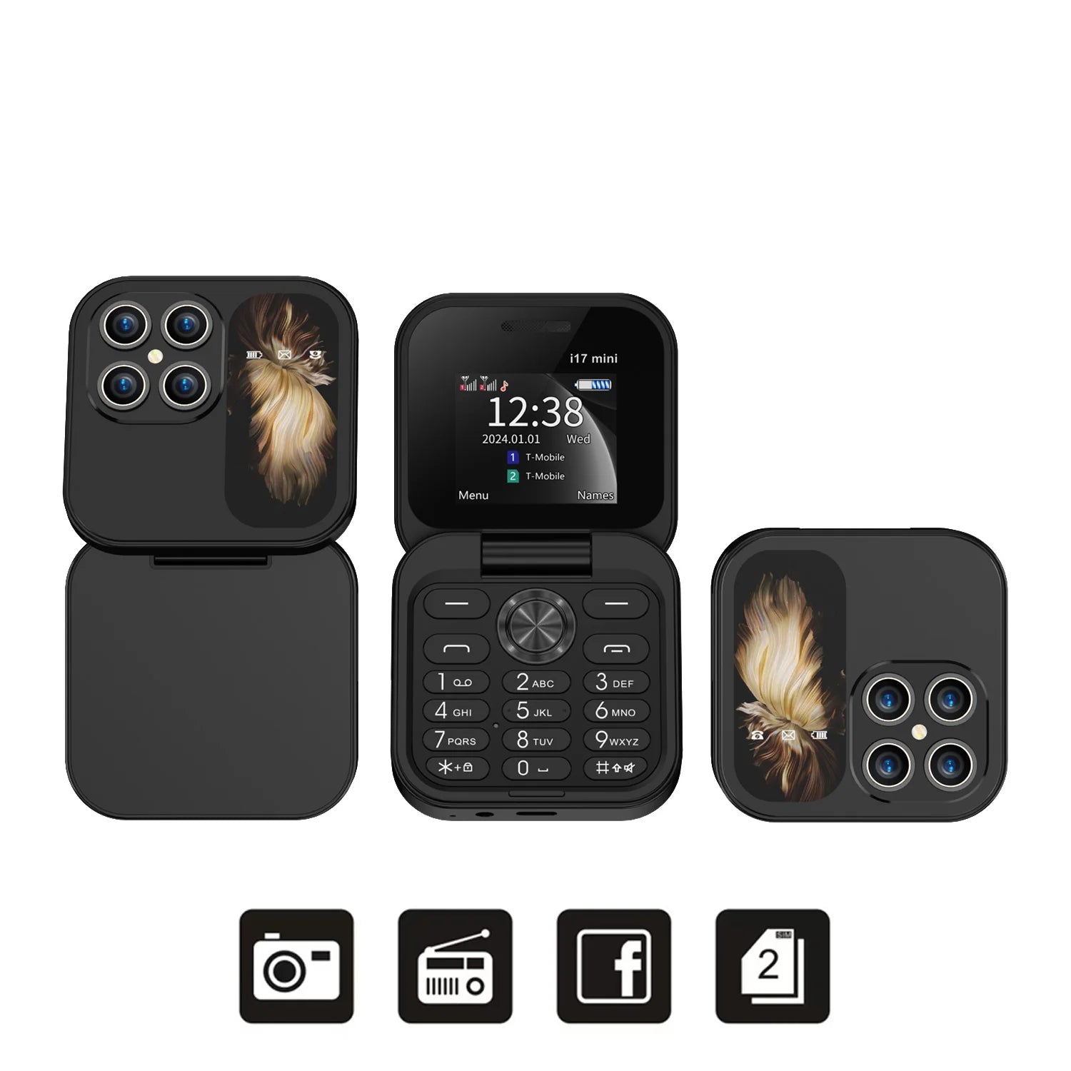 SERVO i17 Mini Telefono Pieghevole Dual SIM 2G – Schermo 1,77”, Bluetooth, Radio FM, Torcia, USB-C