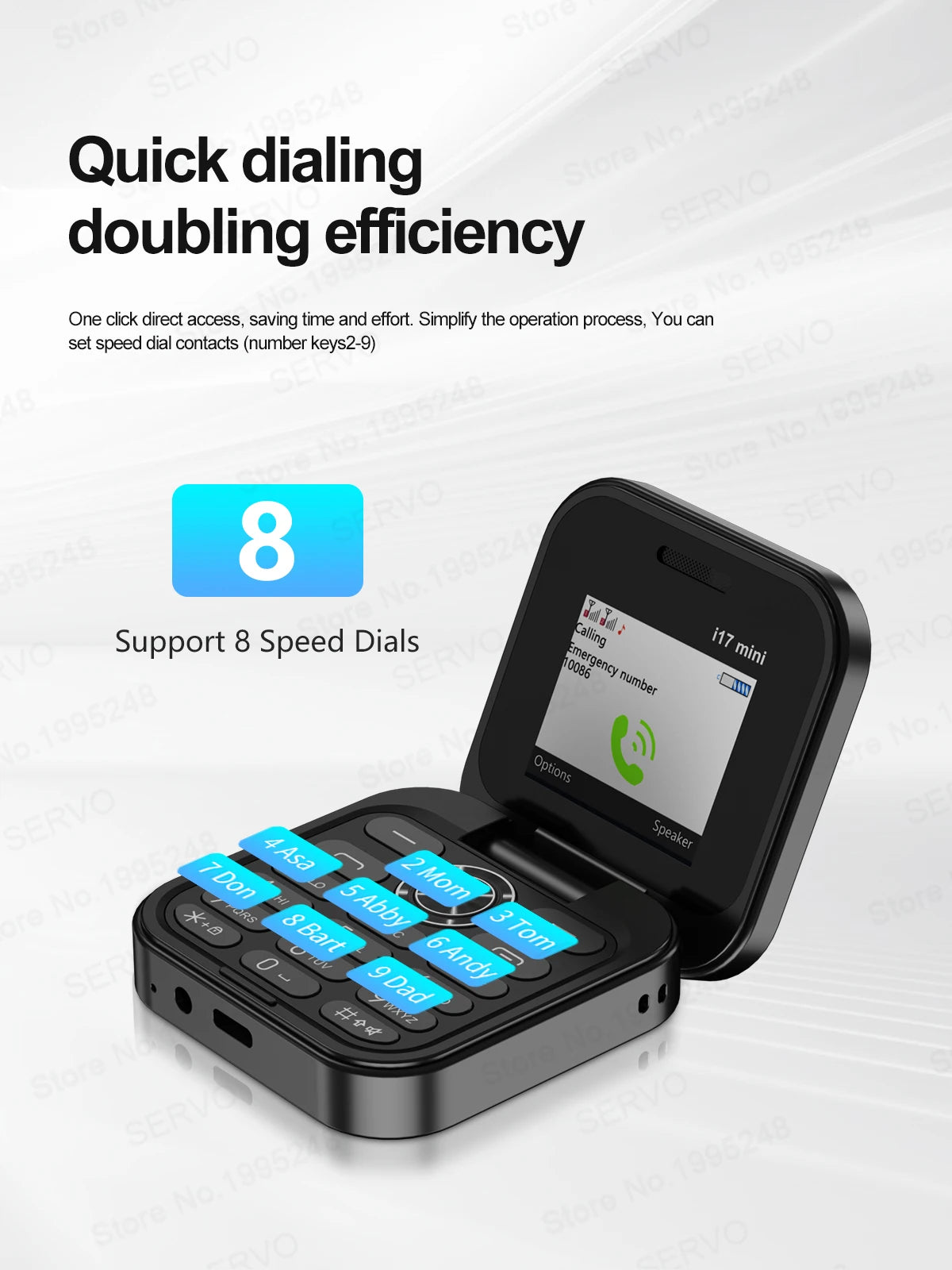 SERVO i17 Mini Telefono Pieghevole Dual SIM 2G – Schermo 1,77”, Bluetooth, Radio FM, Torcia, USB-C
