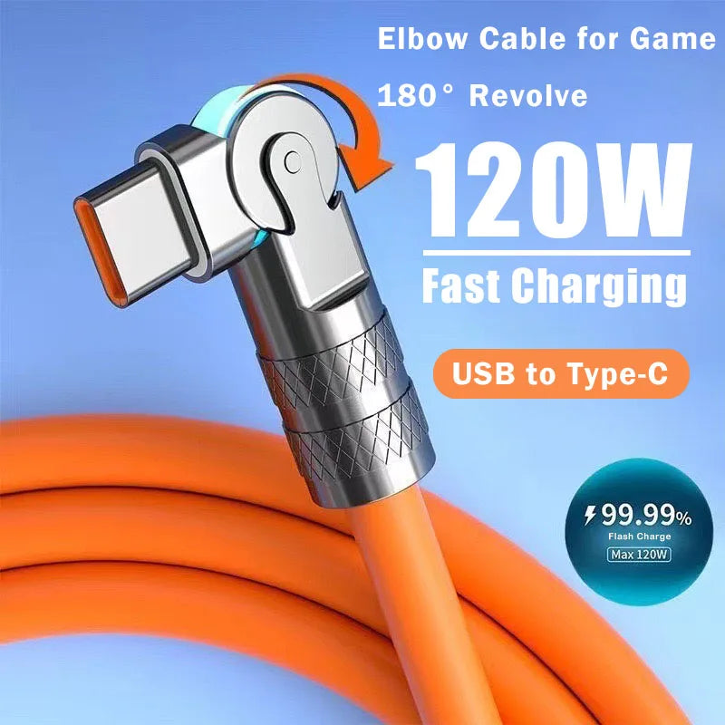 Cavo USB-C 120W 7A Ricarica Rapida con Gomito 180° per Gaming – Compatibile Xiaomi, Redmi, Honor
