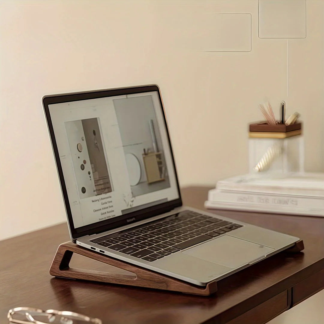 Supporto Laptop Pieghevole in Legno – Angolo Regolabile 12° | Design Triangolare | Set da 2 Pezzi