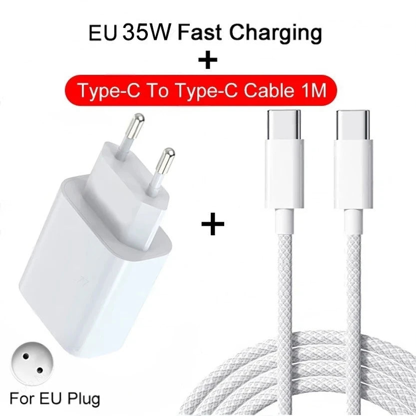 Caricatore USB-C PD 35W Ricarica Rapida per iPhone 15 14 13 12 11 Pro Max – Kit 2in1 con Cavo