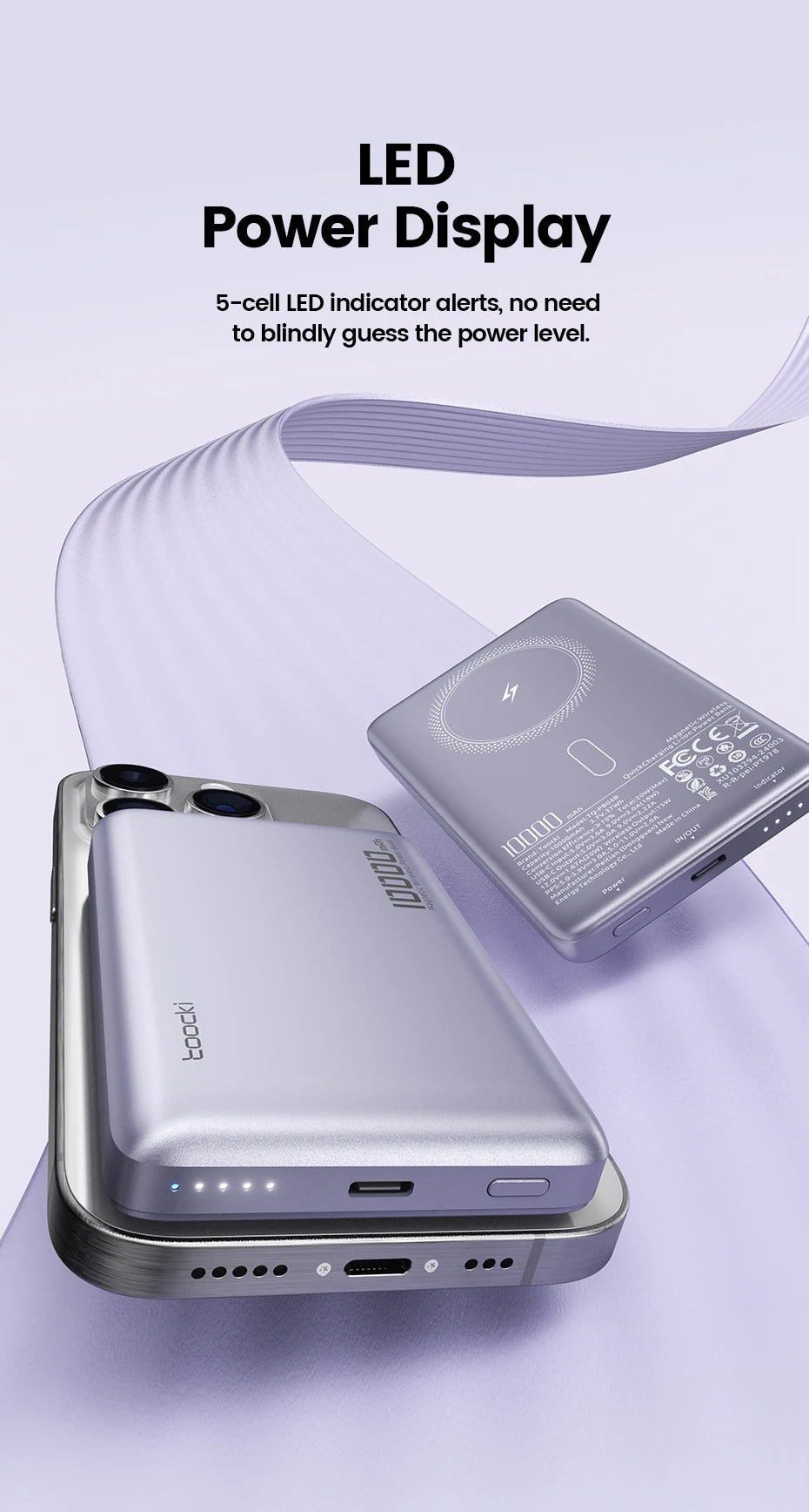 Power Bank Magnetico Toocki 5000/10000mAh – Ricarica Wireless 15W MagSafe + PD 20W | iPhone 13-17