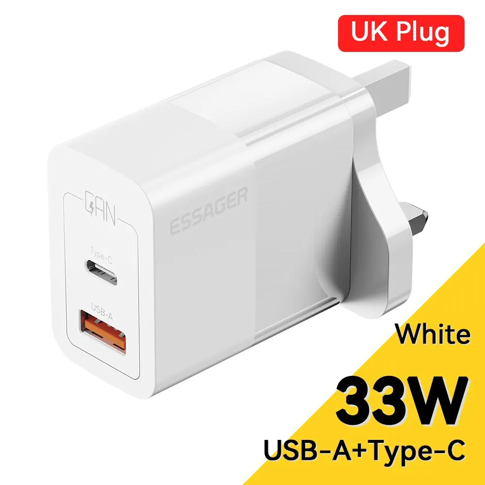 Caricatore USB-C GaN 33W Essager – Ricarica Rapida PD per iPhone 14 13 12 11 Pro Max, iPad, Xiaomi, Samsung
