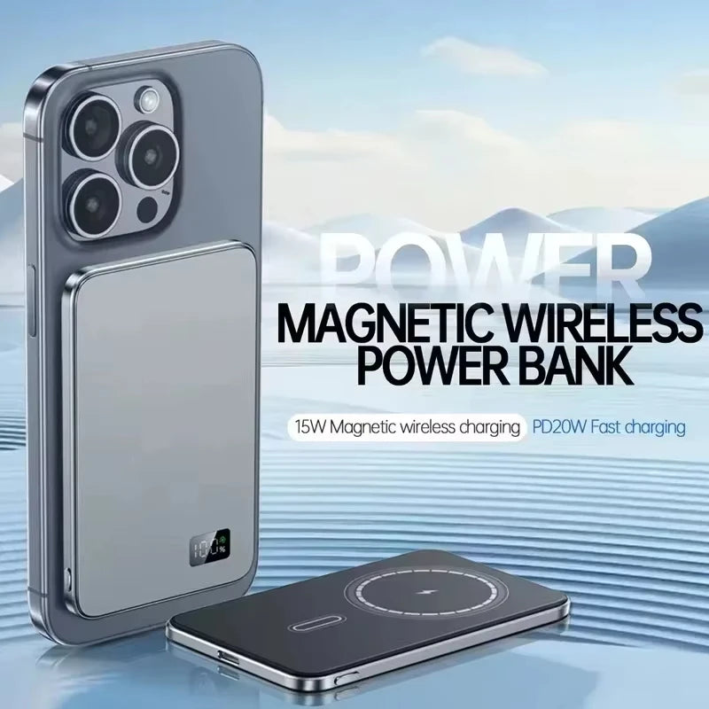 Power Bank Magnetico MagSafe Ultra Slim con Display LED – Ricarica Rapida 120W – iPhone 12 / 13 / 14 / 15 / 16 e Android