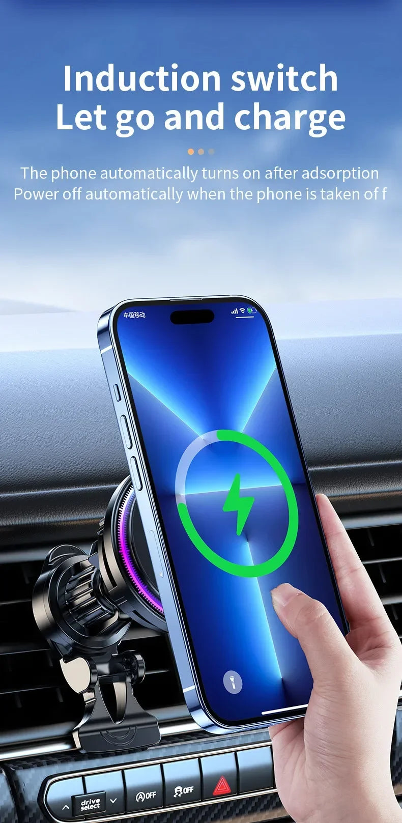 Caricatore Auto Magnetico MagSafe con Raffreddamento Ice Cooling – iPhone 12 / 13 / 14 / 15 / 16 Pro Max, Supporto con Luci RGB