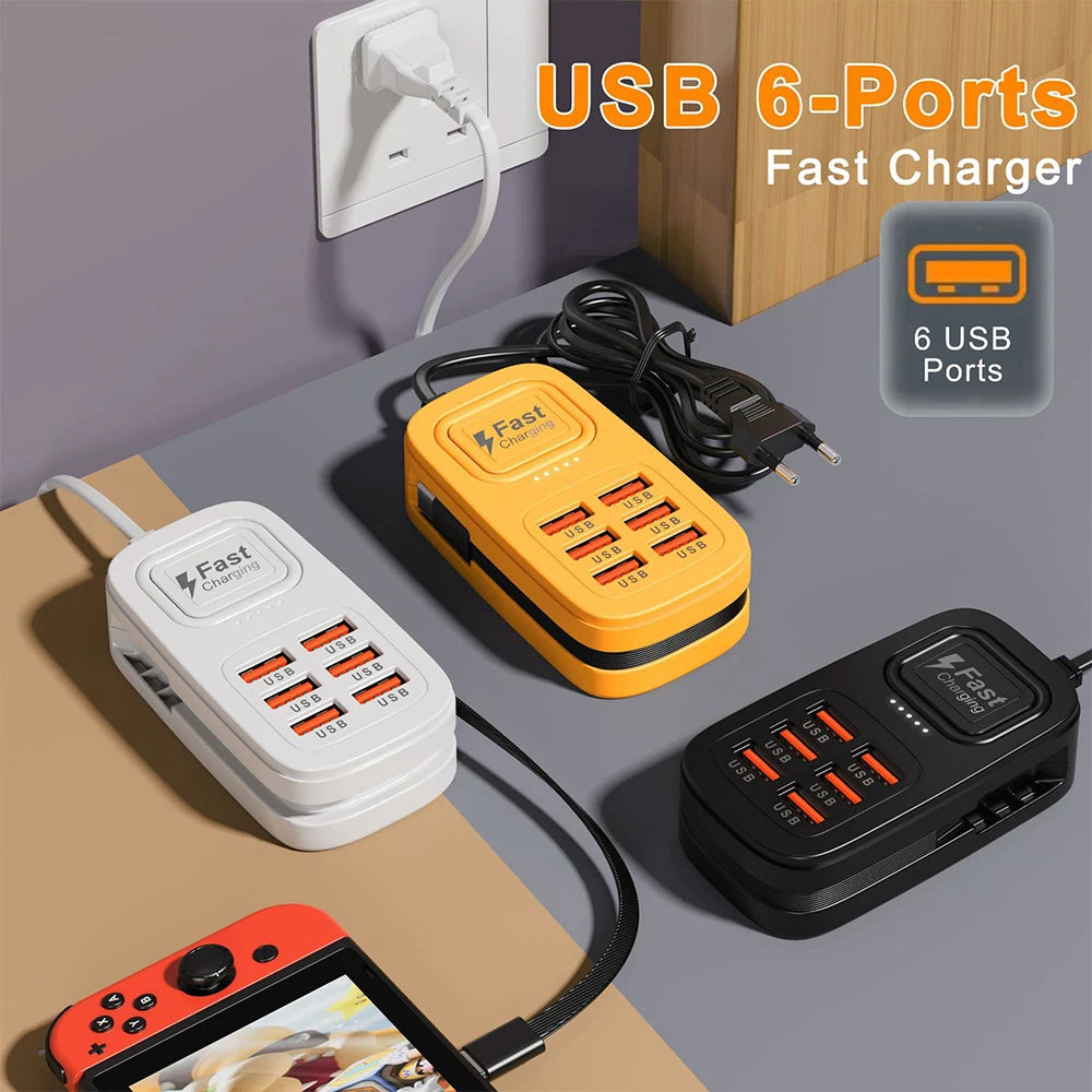 Ciabatta USB 6 Porte con Ricarica Rapida – 3 USB + 3 USB-C | Spina EU/UK/US