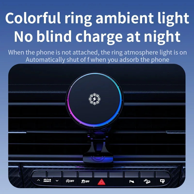 Caricatore Auto Magnetico MagSafe con Raffreddamento Ice Cooling – iPhone 12 / 13 / 14 / 15 / 16 Pro Max, Supporto con Luci RGB