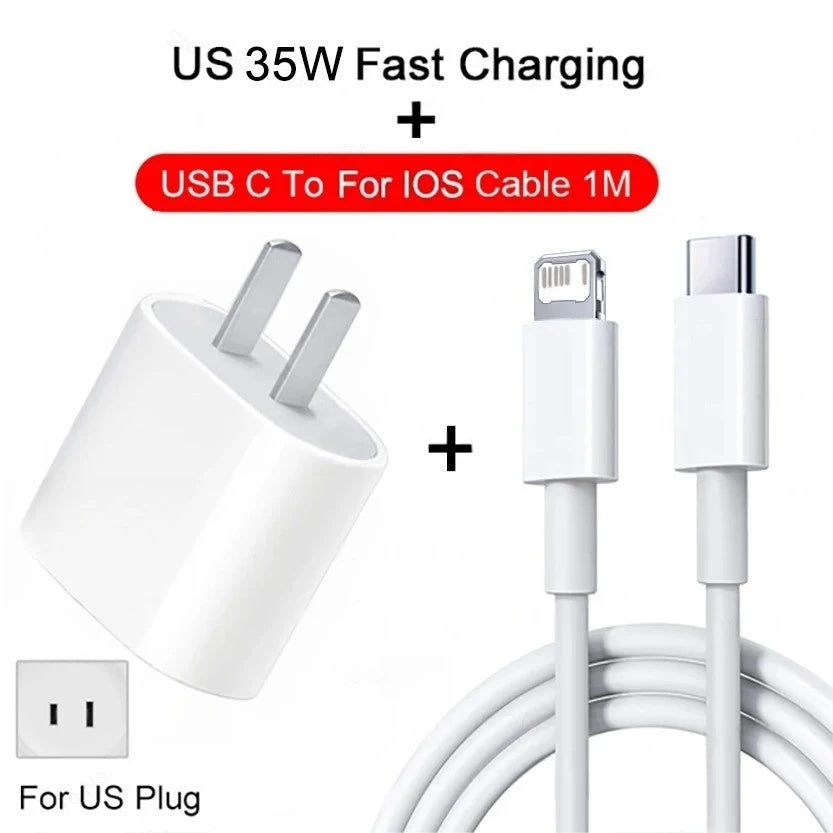 Caricatore USB-C PD 35W Ricarica Rapida per iPhone 15 14 13 12 11 Pro Max – Kit 2in1 con Cavo