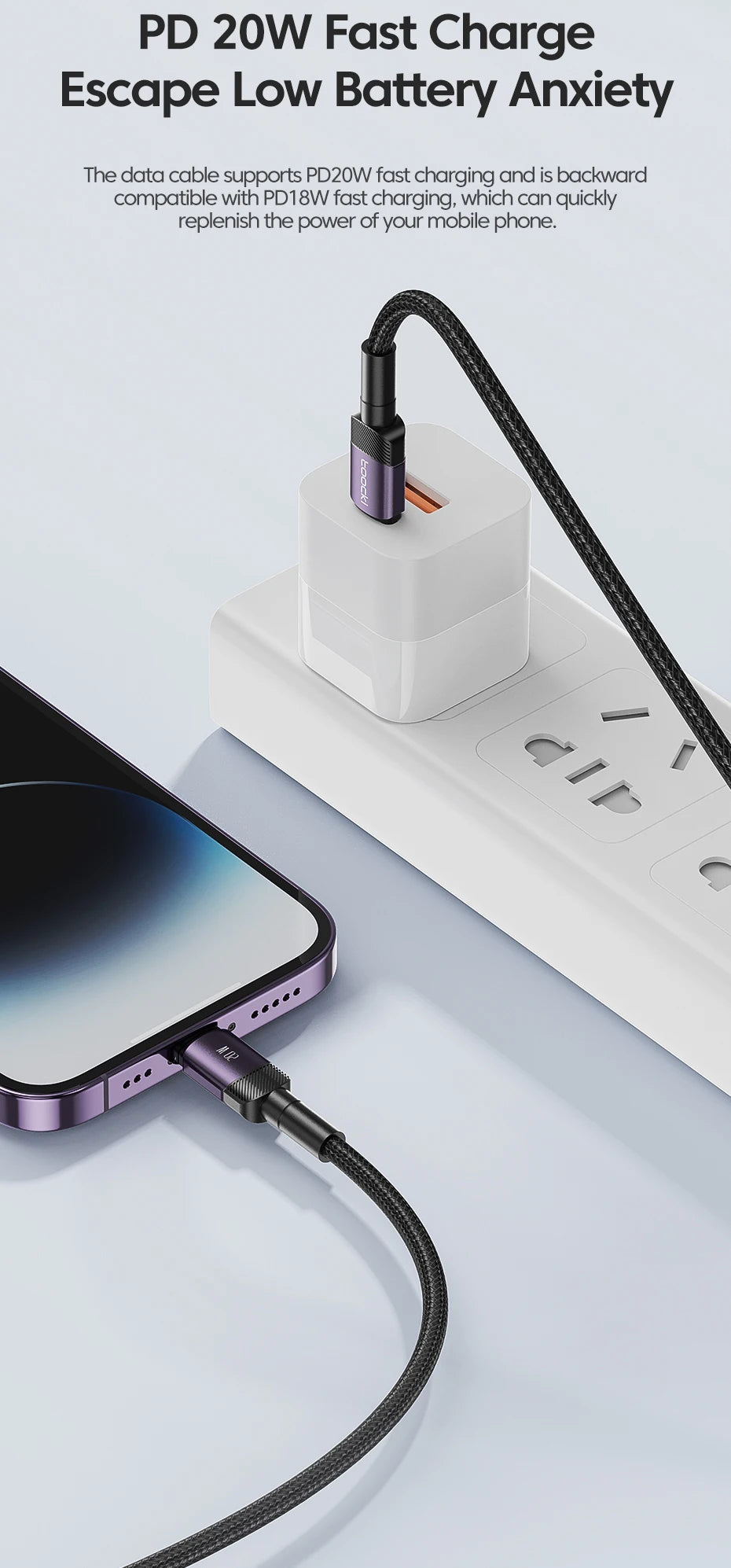 Cavo Toocki USB-C a Lightning PD 20W per iPhone 15 14 13 12 11 Pro XS 8 – Ricarica Rapida e Trasferimento Dati