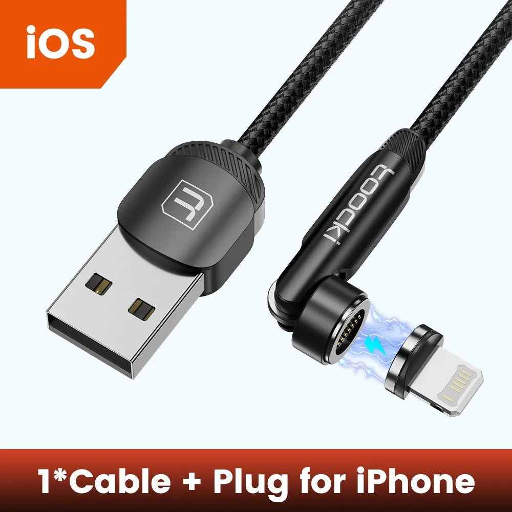 Cavo Magnetico Toocki 540° Rotante – Ricarica Rapida 3A | USB-C, Lightning, Micro USB | 1m o 2m