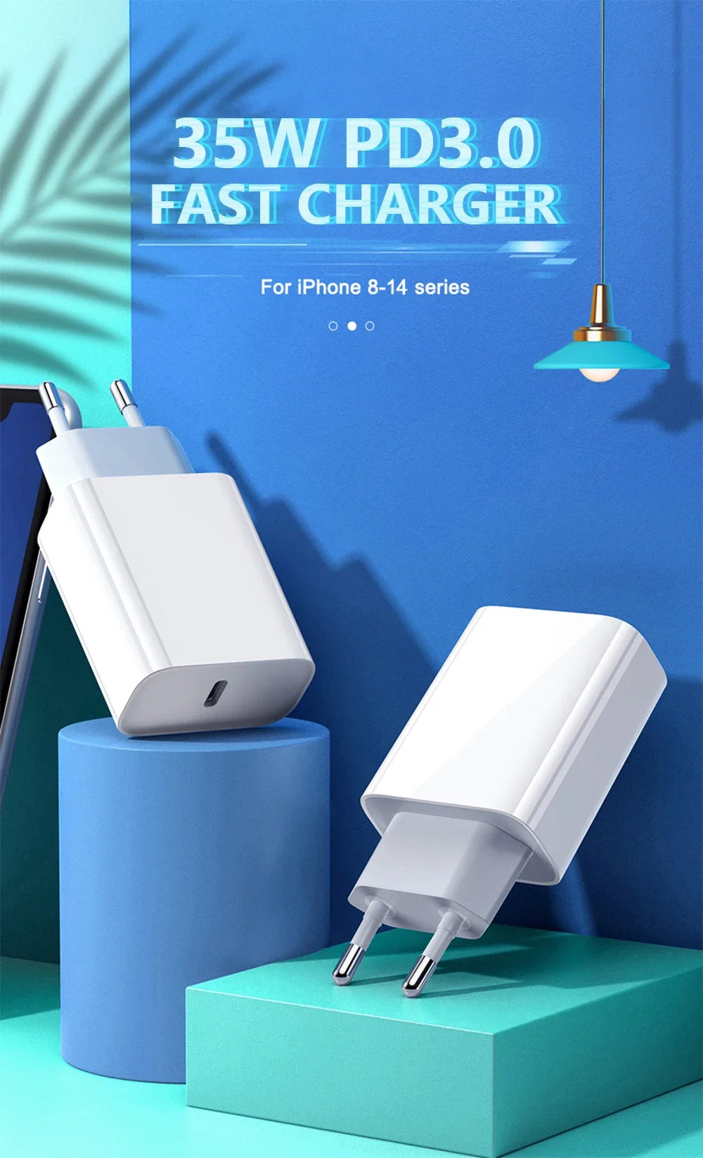 Caricatore USB-C PD 35W Ricarica Rapida per iPhone 15 14 13 12 11 Pro Max – Kit 2in1 con Cavo