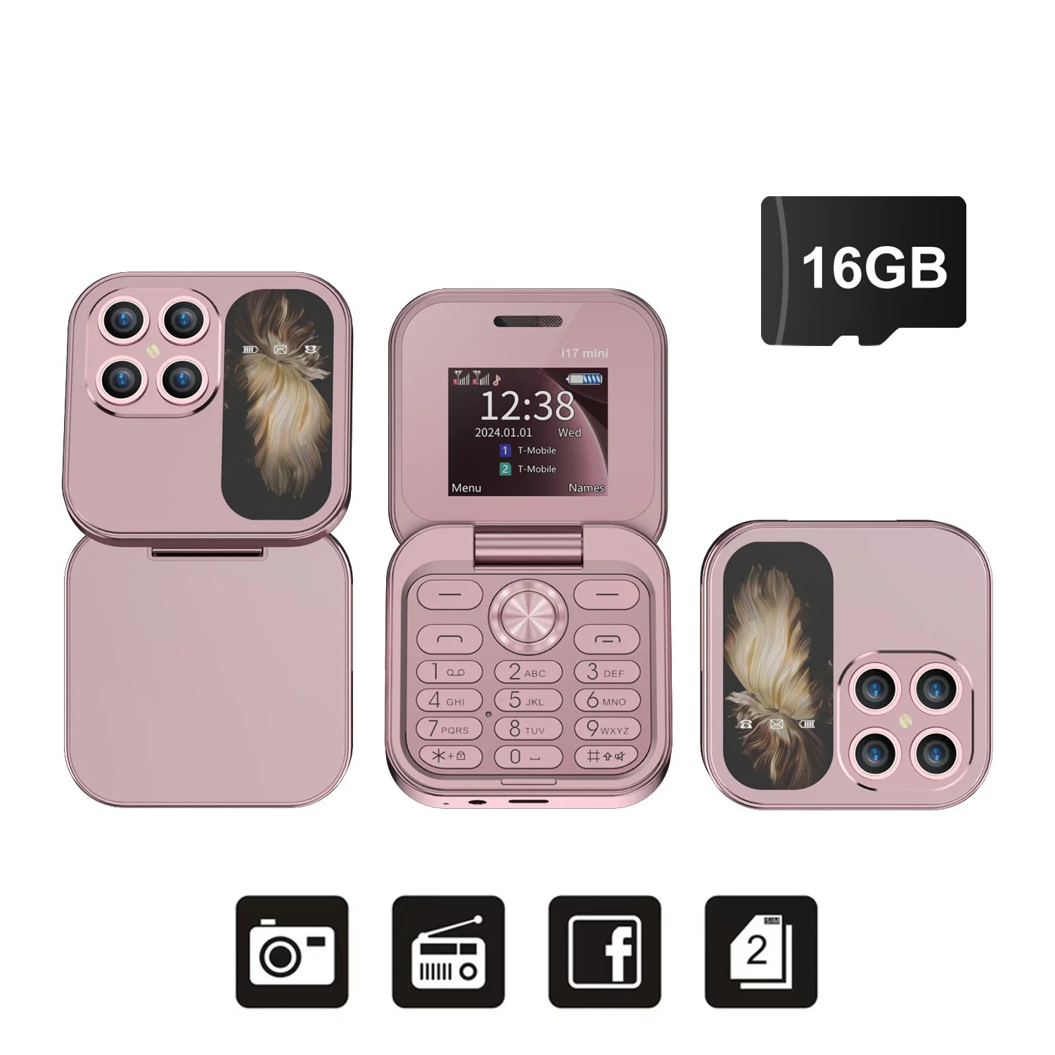 SERVO i17 Mini Telefono Pieghevole Dual SIM 2G – Schermo 1,77”, Bluetooth, Radio FM, Torcia, USB-C