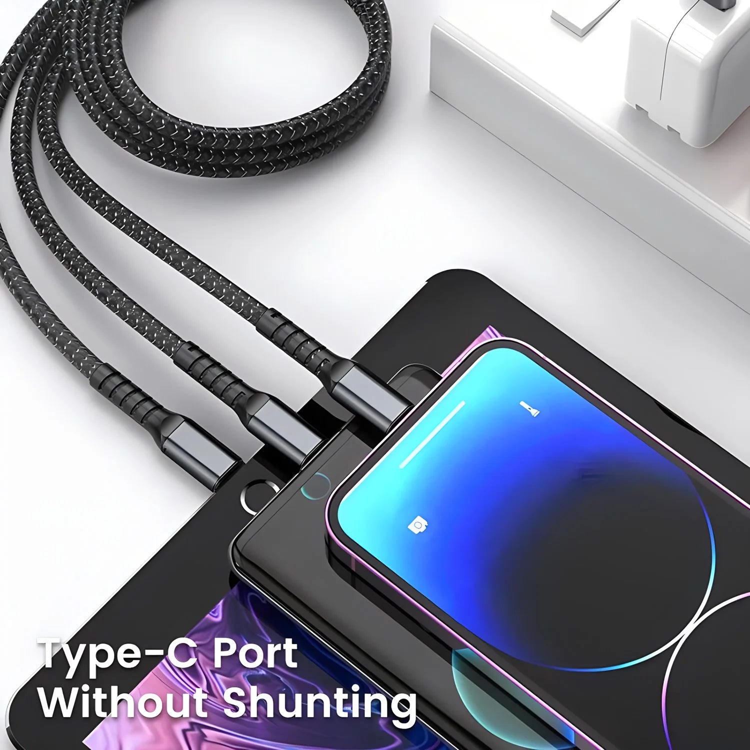 Cavo di Ricarica Rapida 100W 3 in 1 – USB-C, Lightning, Micro USB | Nylon Intrecciato