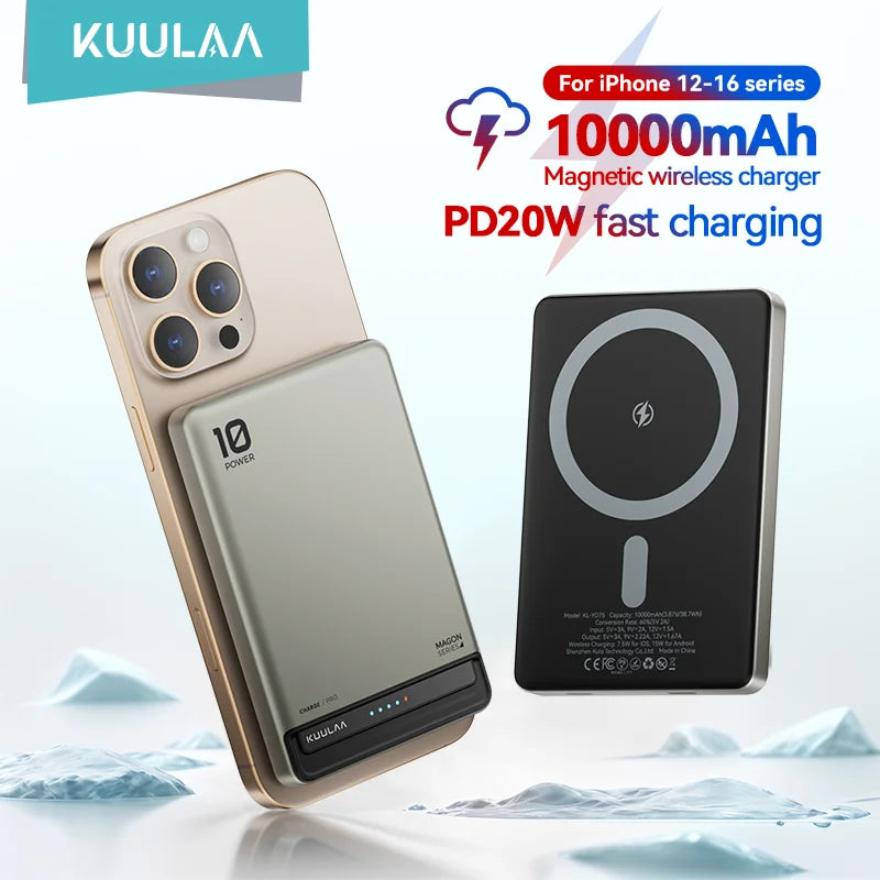 KUULAA Power Bank Magnetico 10000mAh – Ricarica Wireless 15W + Cablata 20W per iPhone 16 15 14 Pro Max MagSafe