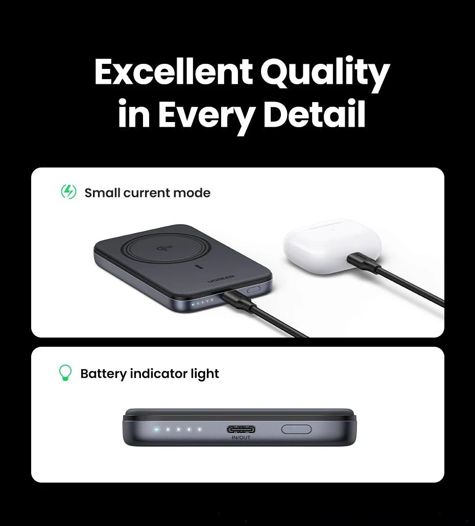 UGREEN Power Bank Magnetico 10000mAh Qi2 – Ricarica Wireless 15W + Cablata 30W/20W per iPhone 17 16 15 Pro Max