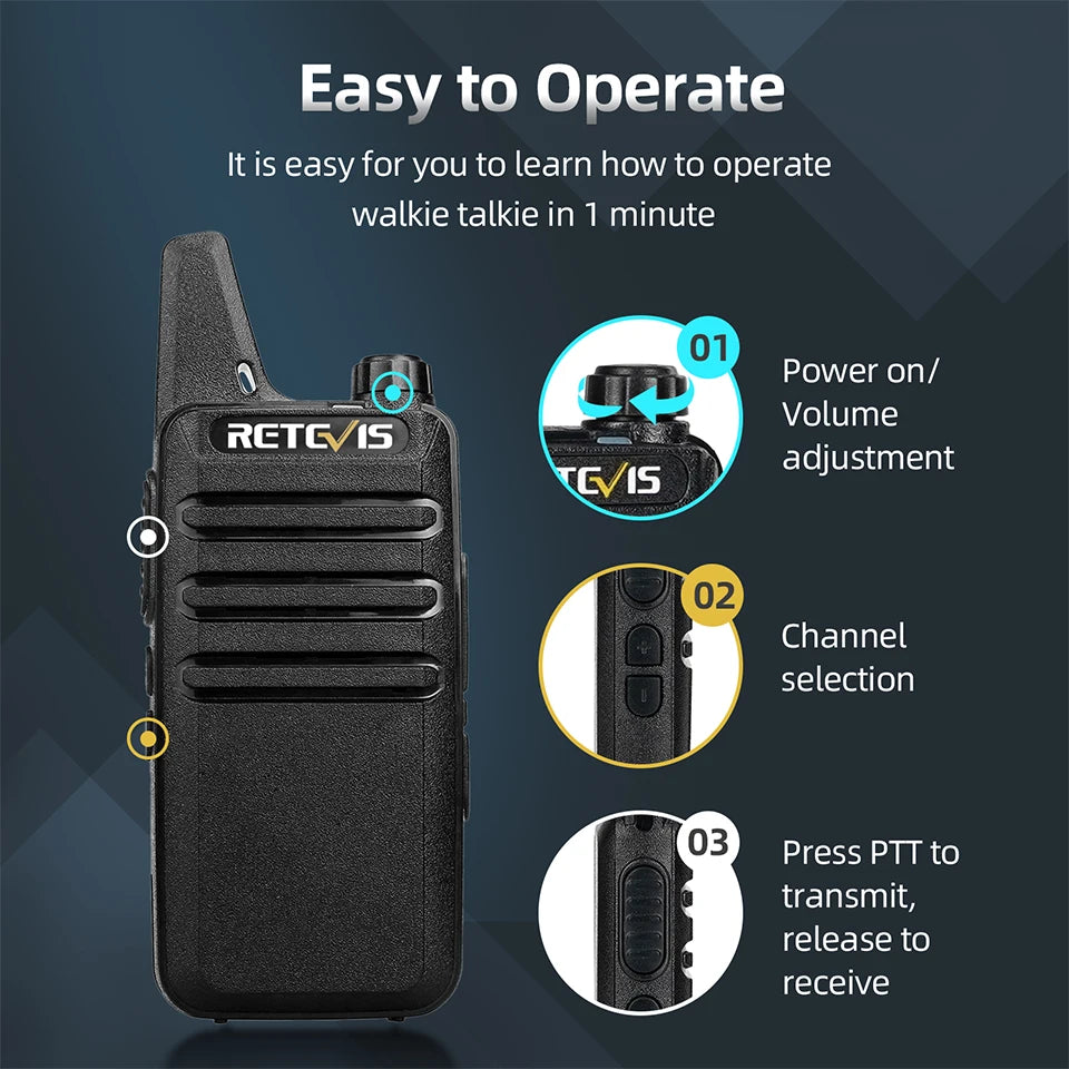 Retevis RT622 Mini Walkie Talkie – Set da 4 Pz PMR446/FRS Radio Portatile per Hotel, Ristorante, Campeggio