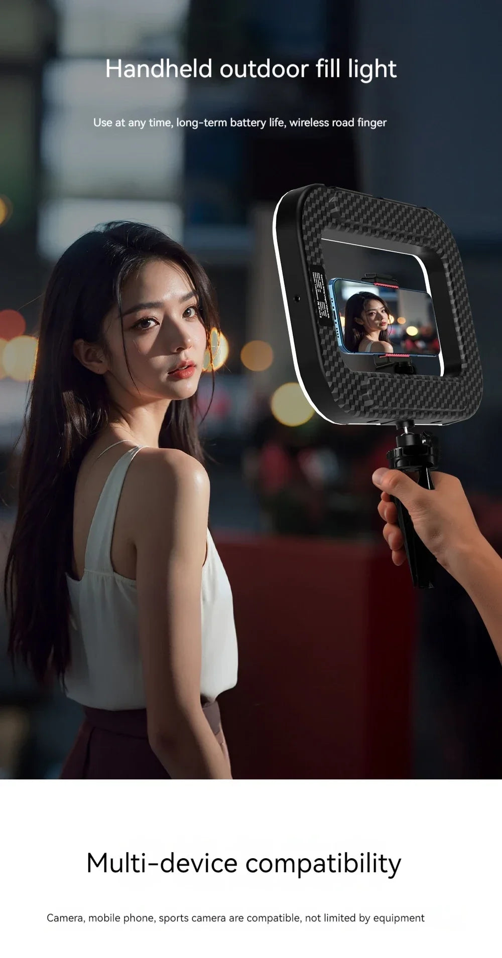 Ring Light LED Portatile Ricaricabile 240 LED – Luce Fill Light per Selfie, Live Streaming e Fotografia con Supporto Smartphone