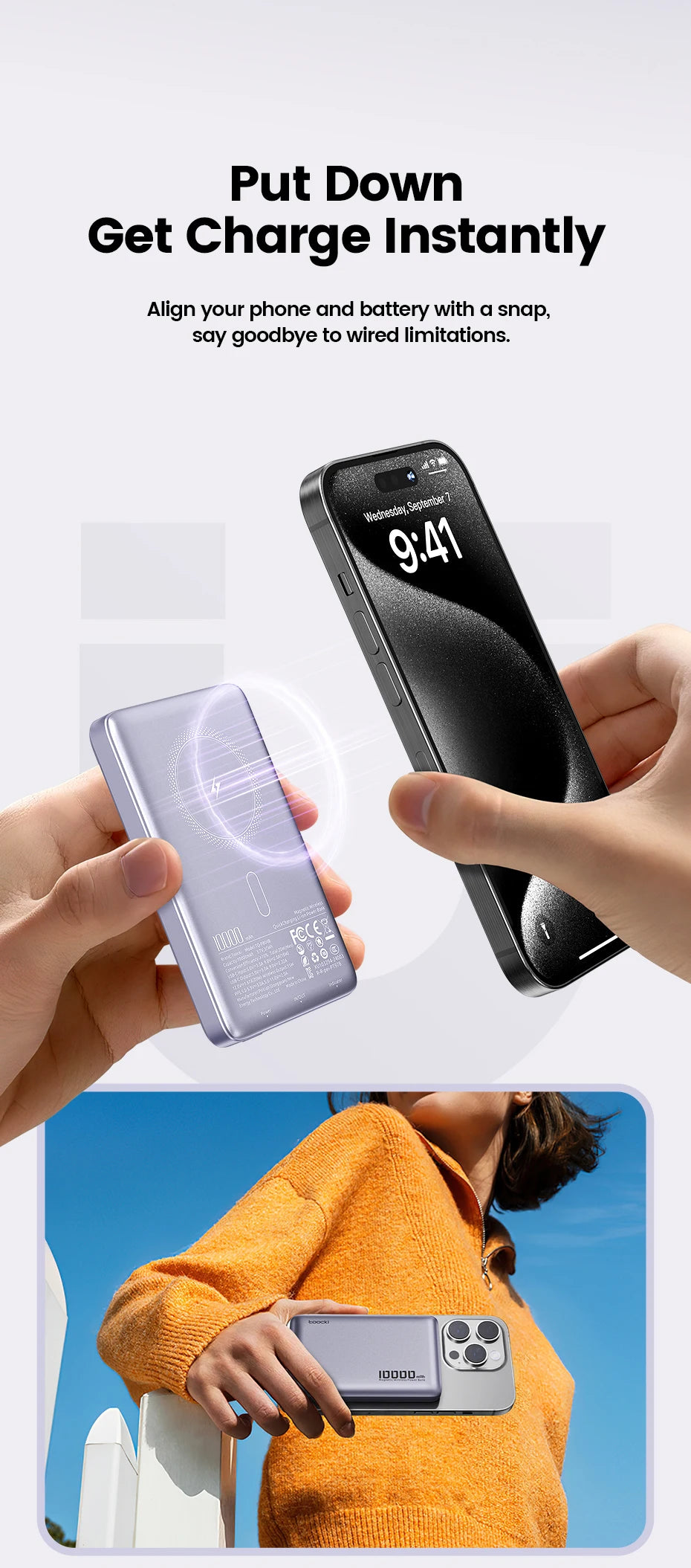 Power Bank Magnetico Toocki 5000/10000mAh – Ricarica Wireless 15W MagSafe + PD 20W | iPhone 13-17