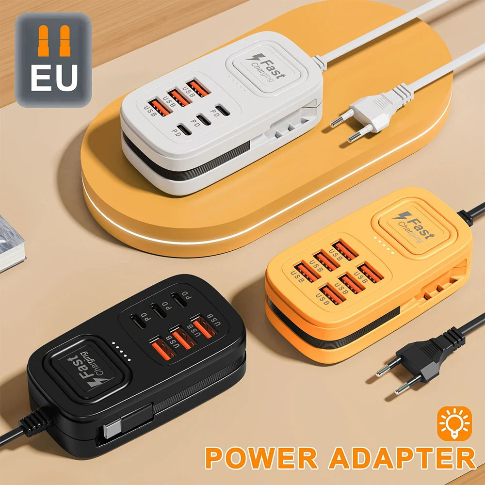 Ciabatta USB 6 Porte con Ricarica Rapida – 3 USB + 3 USB-C | Spina EU/UK/US